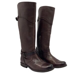 Frye Extended Calf Phillip Tall Riding Boots Women's Sz 7 Dark Brown Adjustable